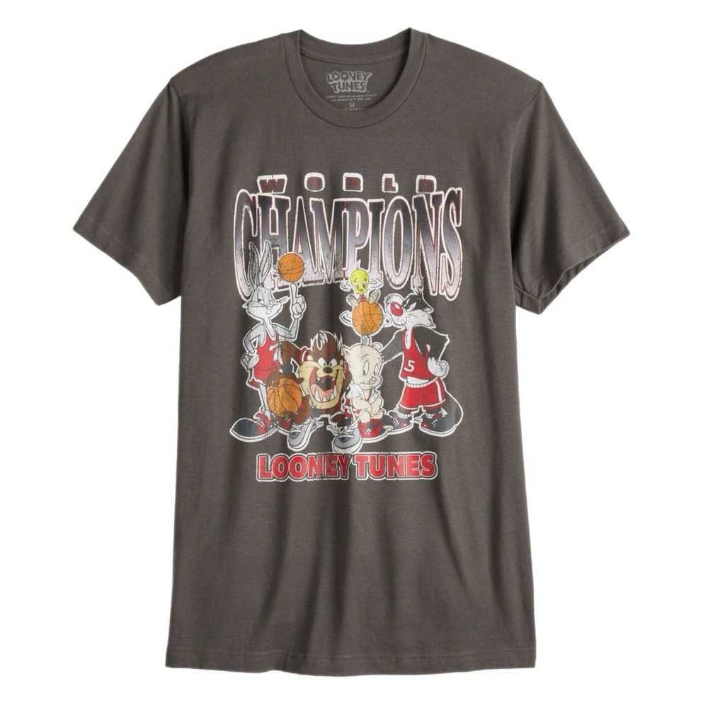 Looney Tunes Graphic T-Shirt World Champions Basketball Gray Sz Extra Large NWT